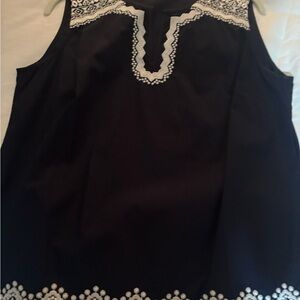 Talbots Dark Navy  Sleeveless Tunic with White Embroidery